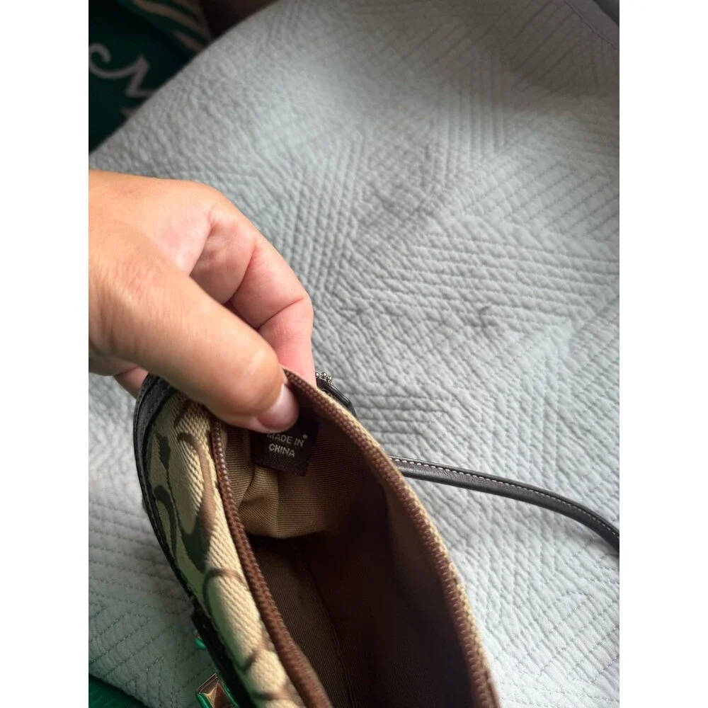 Coach Vintage Signature Canvas Turnlock Wristlet with Leather Trim in Brown EUC